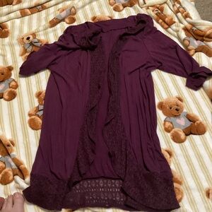 Chic Purple Lace Trim Cardigan